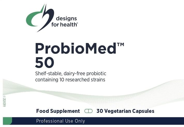 Designs for Health ProbioMed 50 – 50 Billion CFU, Broad Spectrum Gut Bacteria Blend - 10 Strains - Vegan, Shelf-Stable, Gluten Free, Non-GMO - 30 Capsules