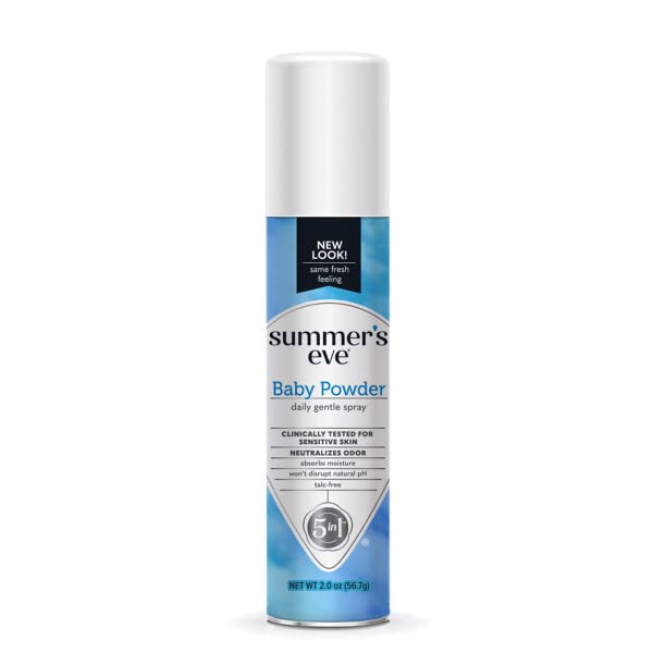 Summer’s Eve Baby Powder Feminine Freshening Spray, Daily Gentle Intimate Deodorant, Neutralizes Odor, pH Balanced, Talc Free, Sensitive Skin, 2 Ounce (Pack of 6)