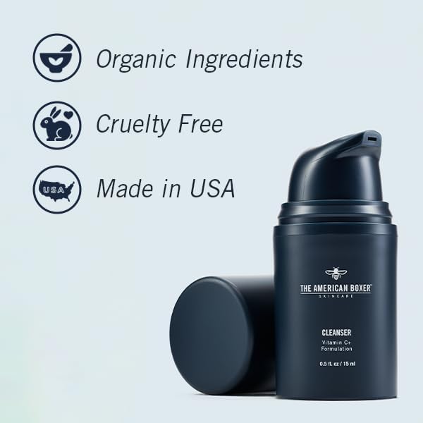 American Boxer Men's Daily Skincare Set, Vitamin C Cleanser & Moisturizer | Complete 2-step routine, Vitamin C cleanse + squalane hydration • Works on oily, dry & combo skin, Fast-absorbing Face Wash & Moisturizer Bundle