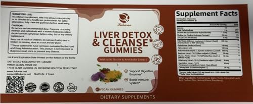 [Australia] - Liver Cleanse Detox & Repair Gummies - Milk Thistle, Dandelion, Artichoke Extract & Elderberry - No Sugar, Raspberry Flavor - 120 Count 