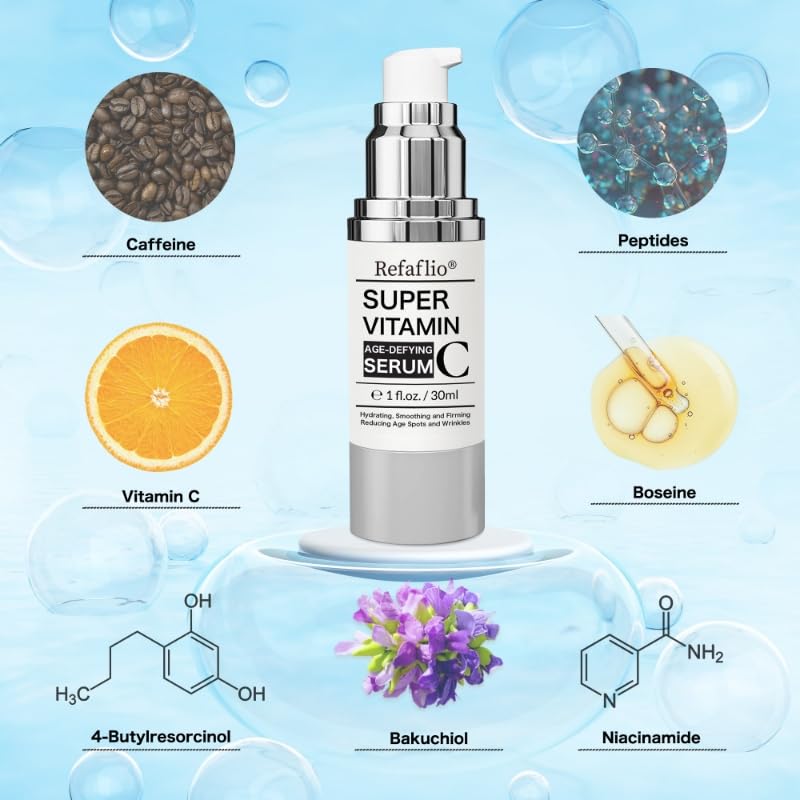 Super Vitamin C Serum for Women over 70, Wrinkle Cream for Face, Anti Aging Cream, Hydrates, Softens, Lifts and Firms Super Vitamin C Serum (30ml, Orange) 1 Fl Oz (Pack of 1)
