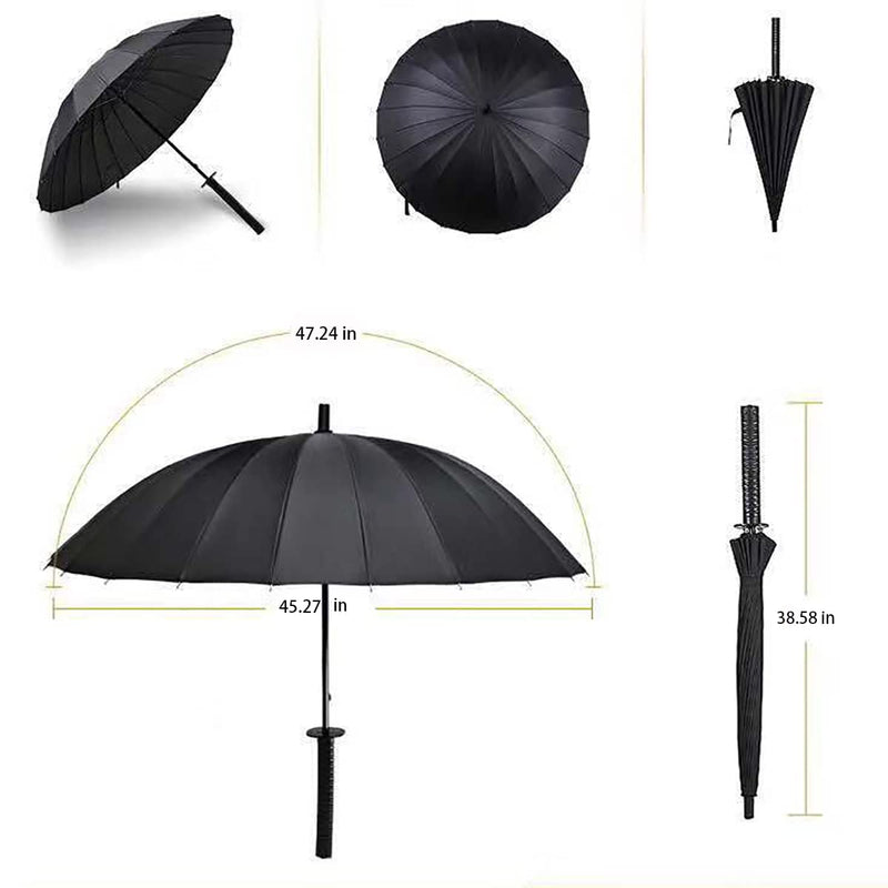 Samurai Umbrella Umbrella Creative Semi-Automatic Samurai Umbrella,Windproof Outdoor Umbrella.Sun Protection Umbrella Black.The Best Creative Gift. 24 bone