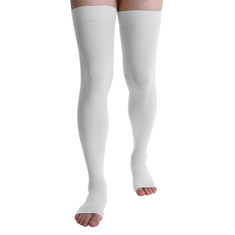 [Australia] - Doc Miller Thigh High Open Toe Compression Hose 20-30 mmHg Opaque Stockings Small White 