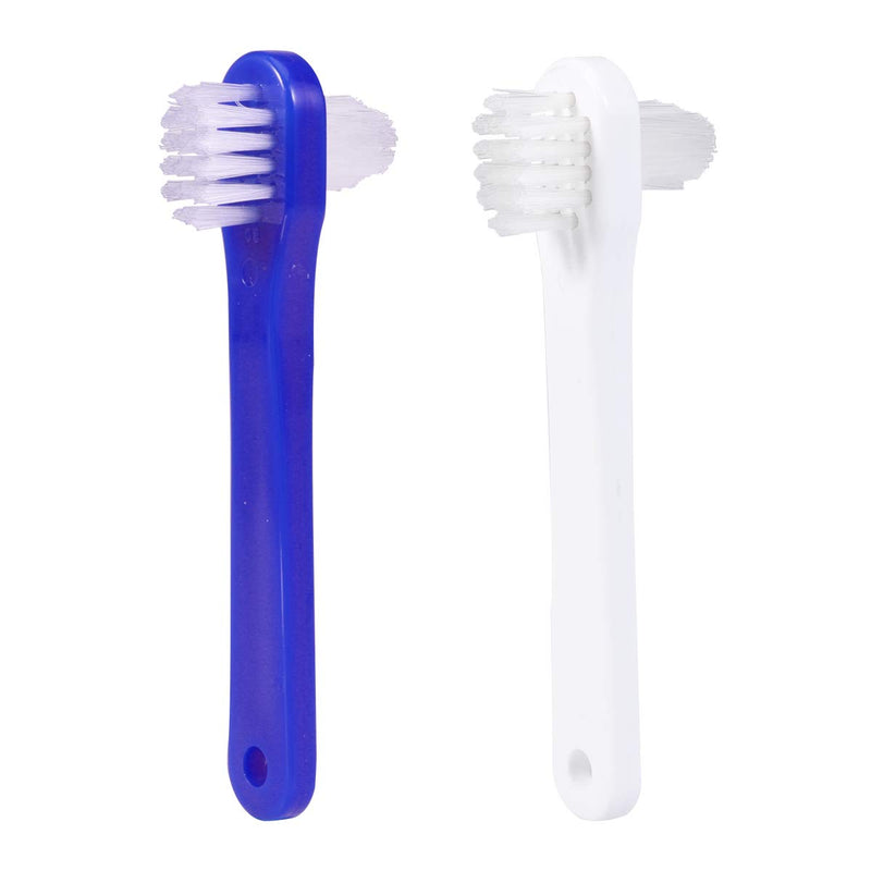 [Australia] - Healifty Prosthesis Brush Double-Sided Cleaning Brush Pack of 2 (White and Blue) 
