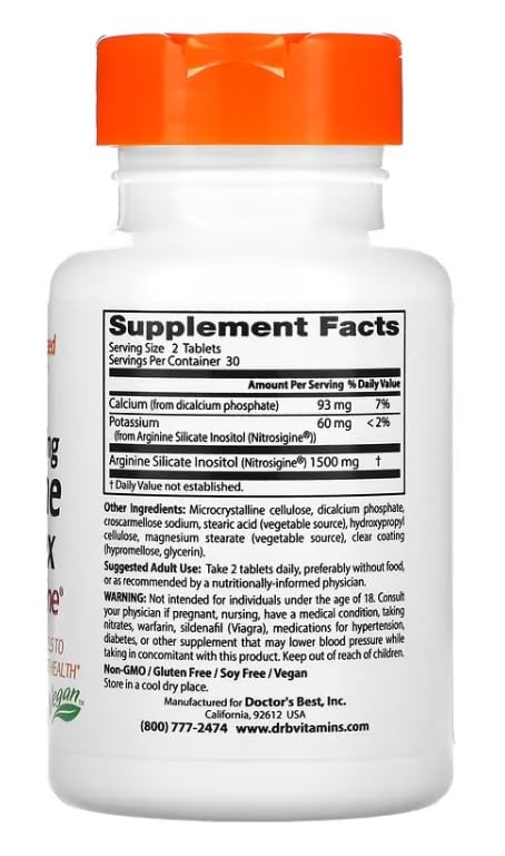 DoctorsBEST Doctor's Best - Fast Acting Arginine Complex with Nitrosigine | Support for Blood Flow and Performance - 60 Tablets