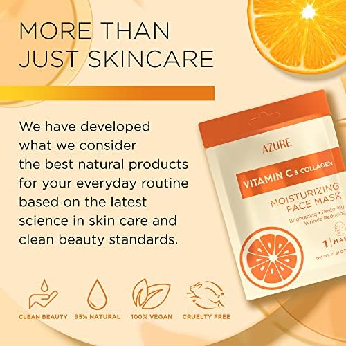 Vitamin C & Collagen Korean Sheet Masks, Dermatologist Tested - 10 Pack Vitamin C & Collagen (Pack of 10)