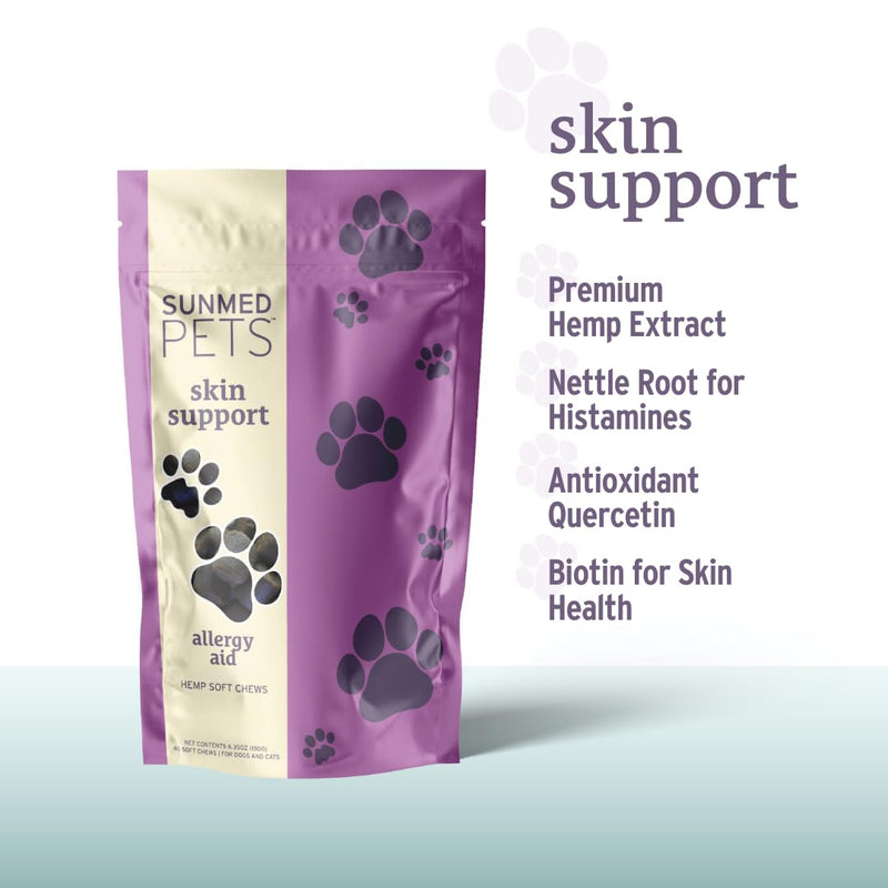Skin Support Dog Allergy Relief Chews with Nettle, Quercetin & Green-Lipped Mussel - Natural Seasonal Dog Allergy Chews to Soothe Skin & Support Health, 40 Count - PawsPlanet Australia