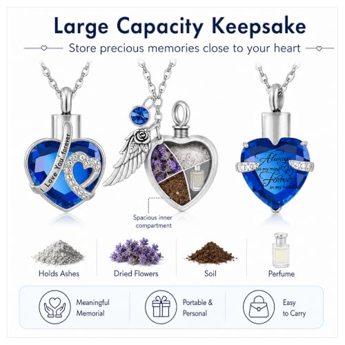 Jadive 3 Pcs Cremation Urn Necklace for Women, Human Ashes Keepsake Pendant
