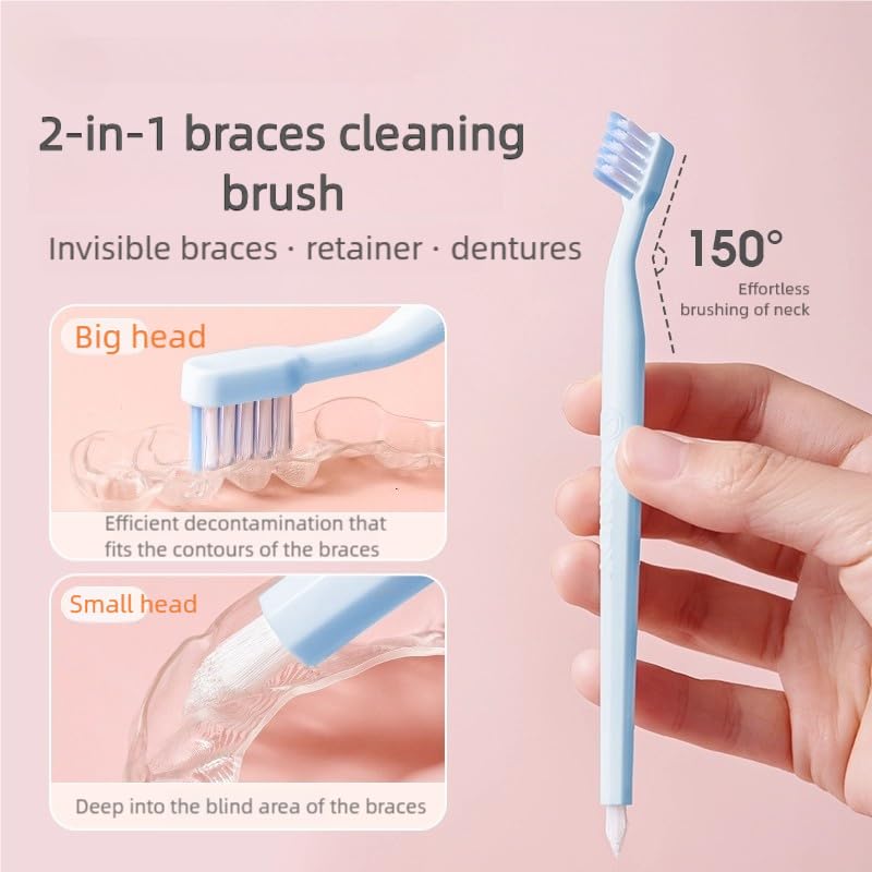 [Australia] - YANDY Denture Brush Dual Head - Soft Bristle Toothbrush for Dentures, Retainers & Aligners - Double Sided Cleaning for Effective Grime Removal - Comfort Grip Handle (Pack of 2) 