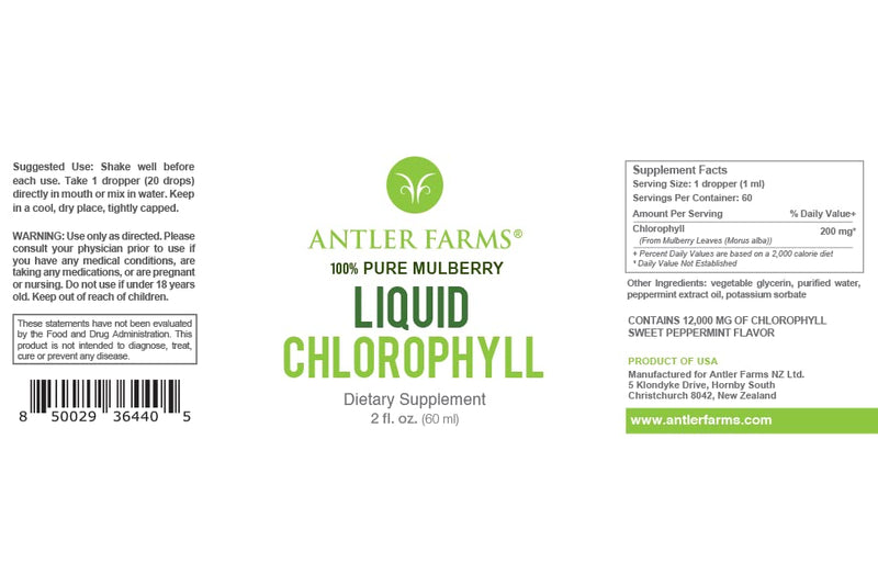 [Australia] - Antler Farms – 100% Natural 12,000 mg Liquid Chlorophyll Drops, Concentrated Extract 2-8X Stronger, 60 Servings, 2 oz - Immune Support, Energy Booster, Detox, Fresh Mint Flavor 
