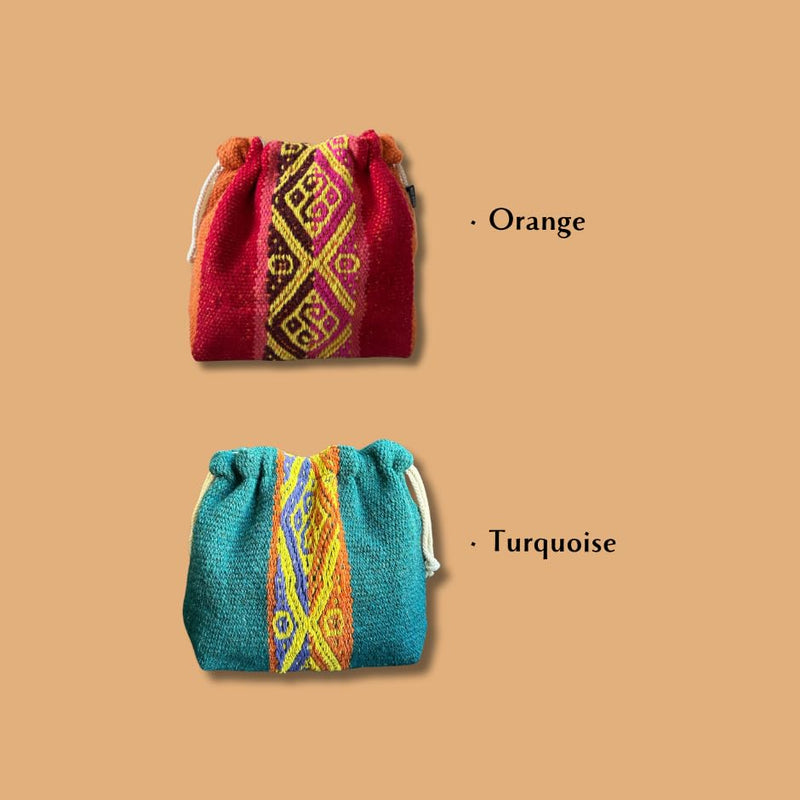 Handmade Purse Bag Organizer from Peru - Boho Chic Little Makeup Pouch for Travel, Tote Bag Organizer & Everyday Accessories, Drawstring Closure (Turquoise) Turquoise