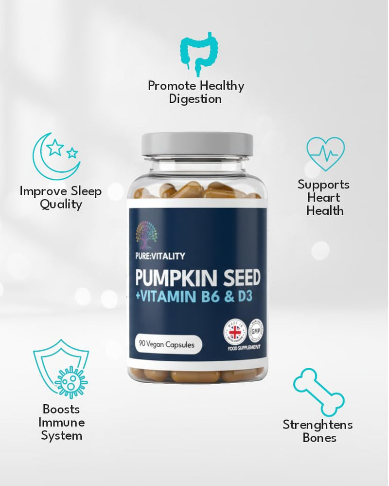 Pumpkin Seed Extract 3000mg with Vitamin D3 4000IU & Vitamin B6 4mg – 90 Capsules – 3 Month Supply – High Strength Formula for Prostate, Immune & Hormone Support – GMP HACCP Certified