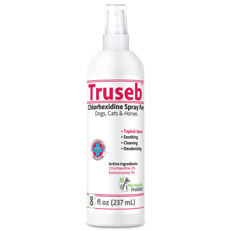 Truseb All Natural Chlorhexidine Spray Topical Ketoconazole and Chlorhexidine Spray for Dogs, Cats & Horses with Aloe Vera (USA) (Ketoconazole & Chlorhexidine Spray, 8 oz) - PawsPlanet Australia