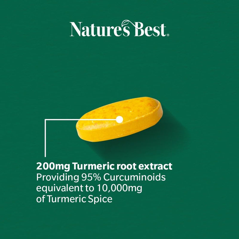 Nature's Best Turmeric 10,000mg Tablets Fast Release - High-Strength, 95% Curcuminoids - Taste-Free - UK Made - 120 Tablets (4 Months' Supply)