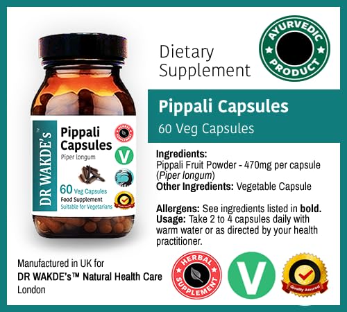 DR WAKDE’S Pippali Capsules (Long Pepper), 60 Veg Caps, Plant-Based Supplement, Made in UK, Vegan, All Natural