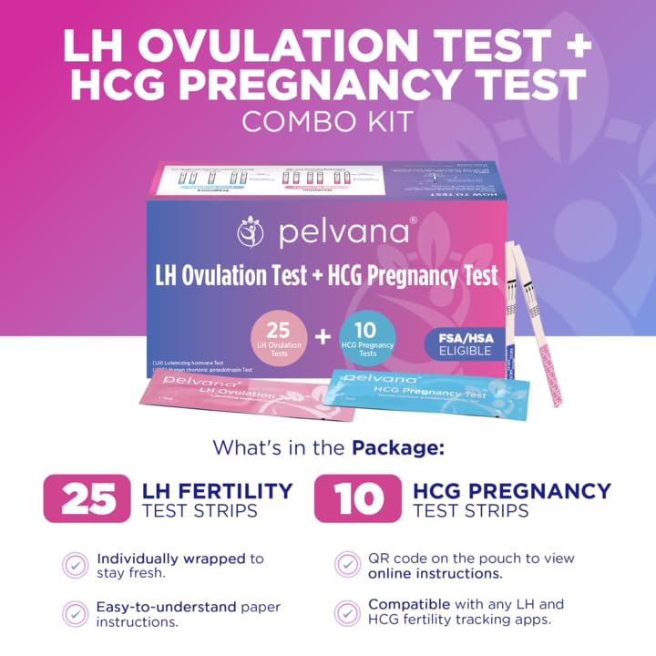 Pelvana Ovulation & Pregnancy Test Strips Easy at-Home Combo Kit (35 Tests) | Identify Your Peak Fertility Days With 25 LH Ovulation & 10 HCG Pregnancy Tests Ideal for Women Trying to Conceive Naturally Ovulation + Pregnancy - 25 LH + 10 HCG