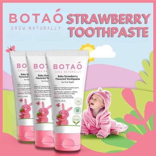 [Australia] - Fluoride Free Baby Toothpaste | Natural Toddler Toothpaste | Strawberry Flavored - Training Toothpaste for Toddlers | EWG Verified, Vegan, SLS Free, Safe to Swallow, Aloe Vera (3 Pack) 1.7 Fl Oz (Pack of 3) 