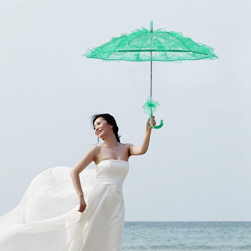 Fdit Bridal Lace Cotton Umbrella Parasol Costume for Wedding Parties Dancing Photography Prop(Green)