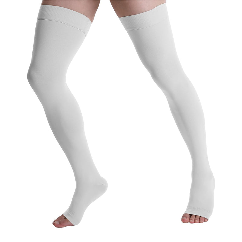 [Australia] - Doc Miller Thigh High Open Toe Compression Hose 20-30 mmHg Opaque Stockings Small White 