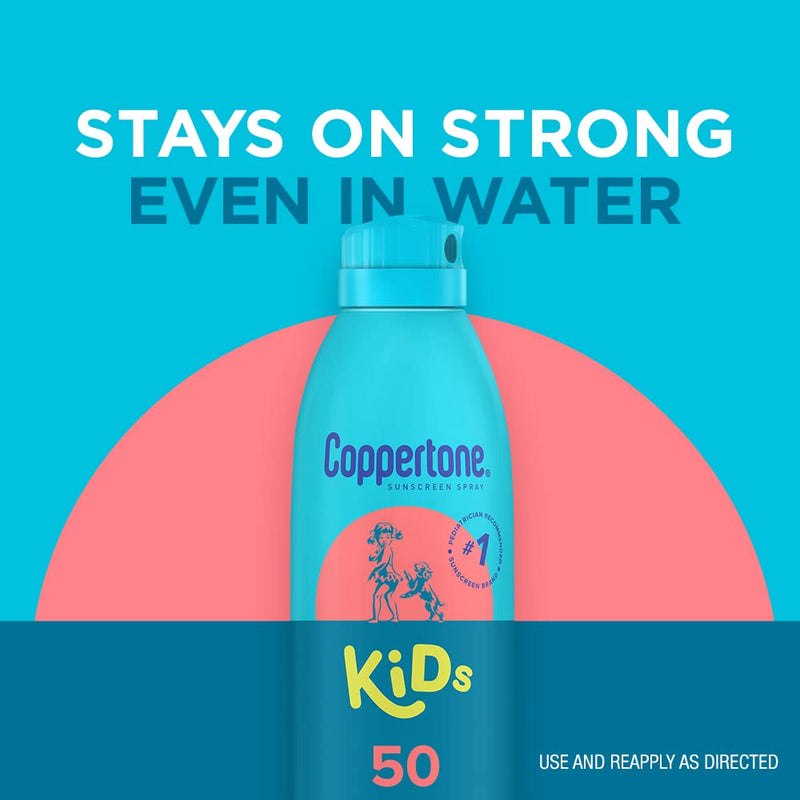 [Australia] - Coppertone Kids Sunscreen Spray SPF 50, Water Resistant Spray Sunscreen for Kids, Pediatrician Recommended Sunscreen Brand, Bulk Sunscreen SPF 50, 5.5 Oz Bottle, Pack of 3 