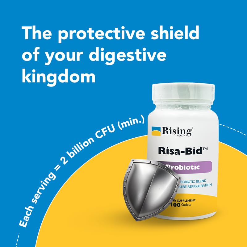 Rising Health Risa-Bid™ Probiotic Dietary Supplement Caplets - 500mg (2 Billion CFU/Serving) with Lactobacillus acidophilus | Gut Health, Digestive Support & Daily Flora Balance - 100 Caplets