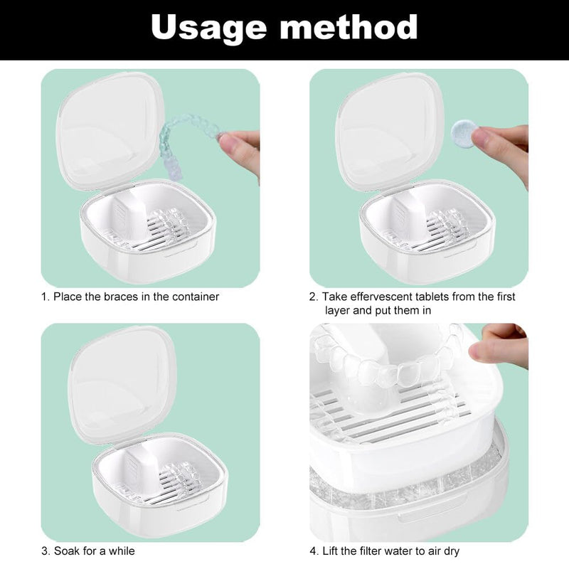 [Australia] - GmeDhc Braces box with sieve, portable denture box cover, invisible braces storage box, denture box, for holder, cleaning box white B 