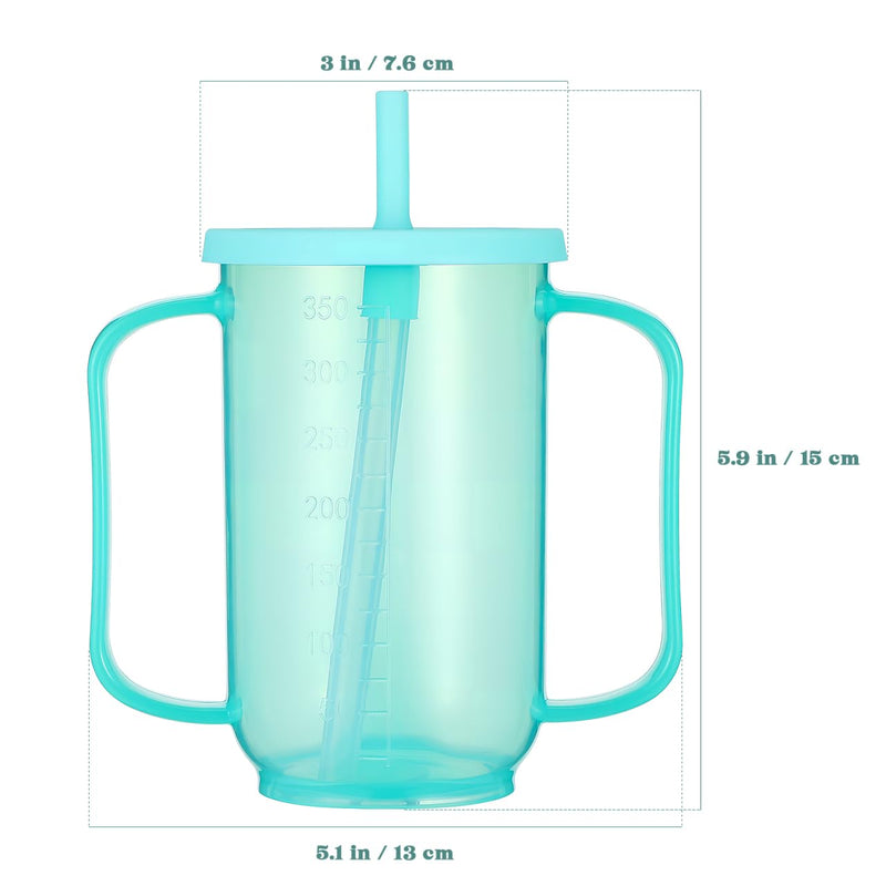 Gatuida 350ml Adult Drinking Cup for Elderly, Plastic Non-Spill Cups, Portable Two Handled Cup, Spill-Proof Sippy Cups with Straw and Lid for Bedridden Patients, Disabled, Hospital, Convalescent Care Short Straw