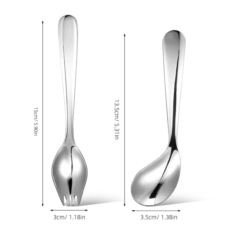 Adaptive Spoon Feed Utensils for Elderly Ergonomic Stainless Steel Angled Spoon and Fork Set for Self-Feeding Patients Comfortable Curved Tableware for Disabled and Bedridden Individuals, 5/6"