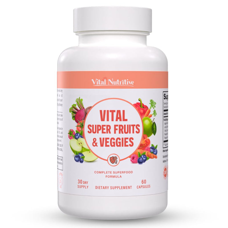 [Australia] - Vital Super Fruits & Veggies - Daily Superfood Capsules for Adults - Fruit and Veggies Supplement to Boost Immunity & Energy - 2-in-1 Formula for Overall Wellness - Fruit and Vegetable Capsules 60 Count (Pack of 1) 
