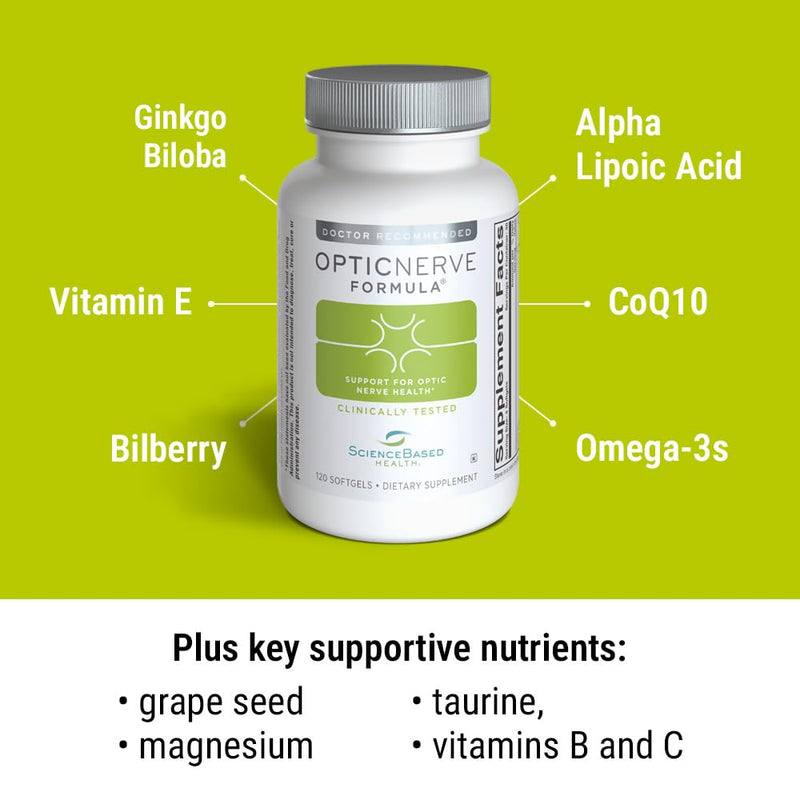 ScienceBased Health Optic Nerve Formula – Clinically Tested Eye Supplement Supports Nerve Function & Ocular Circulation – Omega-3s, CoQ10, Alpha Lipoic Acid, B Vitamins – 30-Day Supply