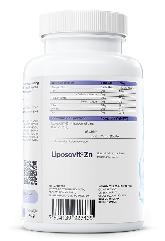Osavi Liposomal Zinc 15 mg - 120 Vegan Capsules| Liposovit®-Zn Capsules | High Absorption & Gentle on Stomach | Supports Immune System, Cognitive Function, Hair, Skin & Nails