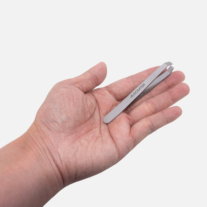 Beard Tweezers, White Hair Plucking Tweezers, Stainless Steel, Fine Hair Removal Tweezers, Eyebrows Shaping Tool, 5mm Tip, Cyan PU Case 1Pack, Silver, 1.0 Count, (BRTW-SSS-96WDQP)