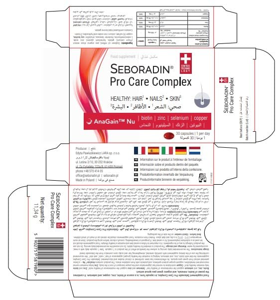 Seboradin Food Supplement Biotin Selenium Zinc Copper Vitamins for Skin Hair Nails 30 Capsules Pro Care Complex