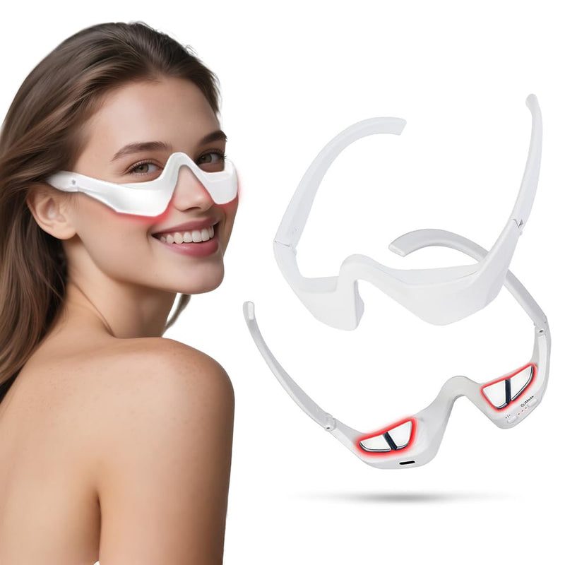 Red Light & Microcurrent Eye Massager – 3D Contour Under-Eye Device for Dark Circles, Puffiness, Fine Lines & Wrinkles – Rechargeable Anti-Aging Eye Therapy Glasses
