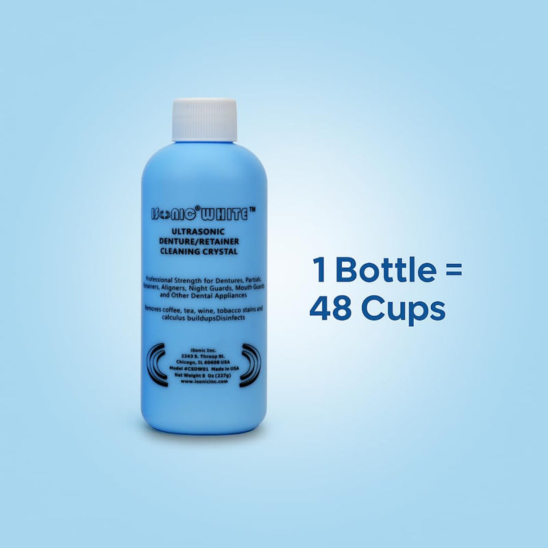 [Australia] - iSonic White CSDW01 Denture/Retainer Cleaning Crystal to Remove Stains, Buildups for all dental/sleep apnea/clear appliances, 8OZ bottle 