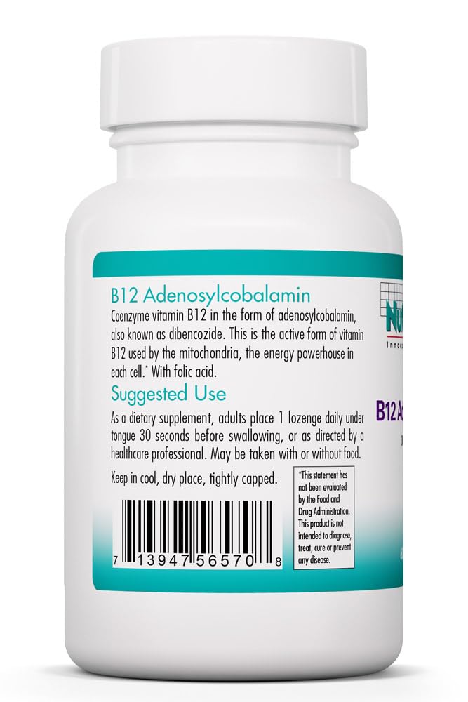 Nutricology B12 Adenosylcobalamin 3000 mcg, 60 Lozenges | Active Vitamin B12 Lozenges for Mitochondrial Energy and Nerve Support, Vegetarian, Hypoallergenic, 60 Servings
