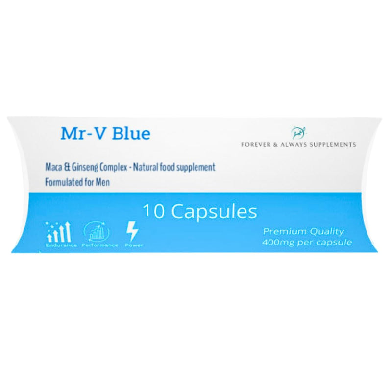 10 x Pills - MR-V Blue high Strength 400mg Natural Supplement for Men - Ginseng & Maca Ultra Strong Fast Acting Male Capsules/Tablets - Stronger, Harder & Firmer 10 count (Pack of 1)