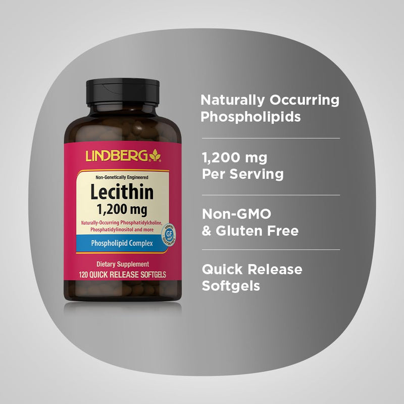 [Australia] - Lindberg Lecithin 1200mg | 120 Softgel Capsules | Phospholipid Complex | Non-GMO, Gluten Free Supplement 