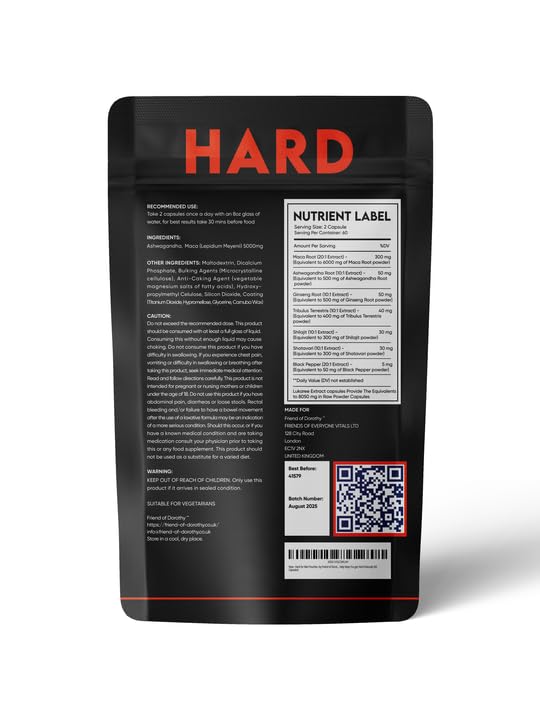 Hard Supplement for Men - Black Maca & Ashwagandha Root - Natural Performance Support - Enhances Energy, Vitality, Hormonal Balance - 60 Capsules