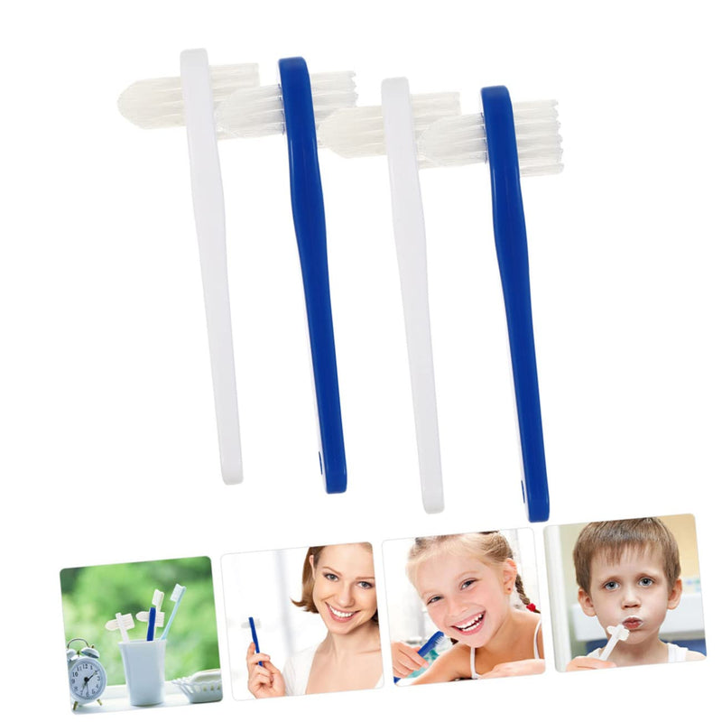 [Australia] - Healeved Pack of 4 Double Headed False Toothbrush Denture Care Brush Denture Toothbrushes Hard Toothbrushes for Adults Double Brush Head Sensory Toothbrush Dentures Braces 