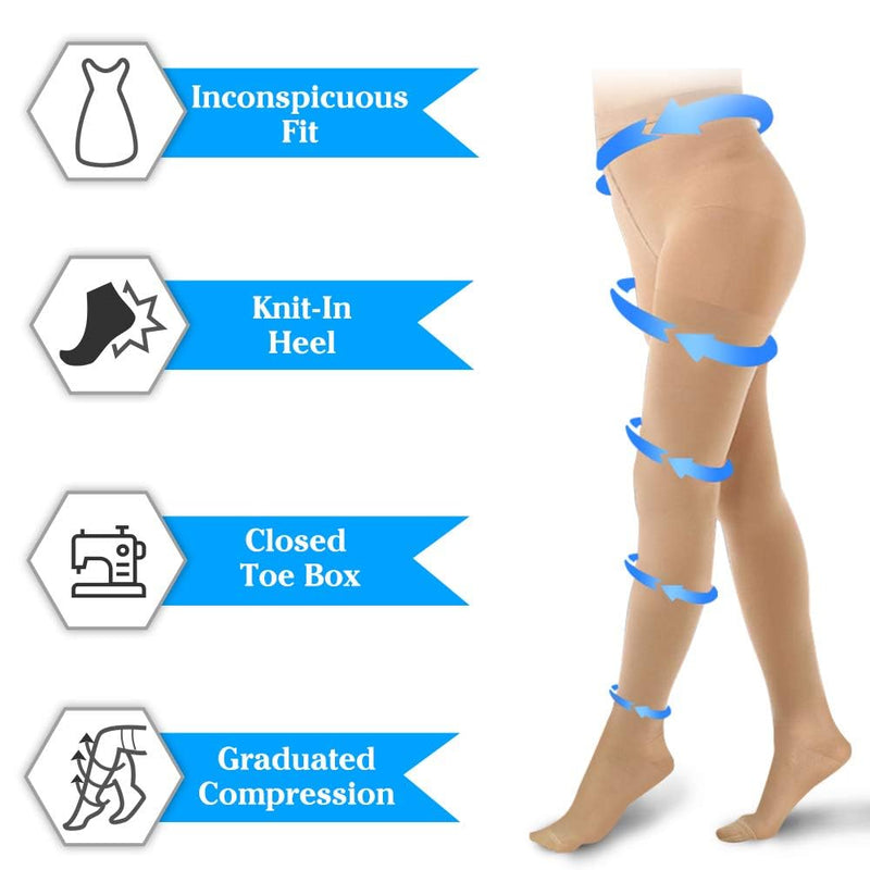 [Australia] - 20-30mmHg Compression Pantyhose for Women, Medical Compression Stockings, High Waist Opaque Compression Tights for Lymphadema Edema, Swelling, Varicose Veins, Support Hose for Teacher Doctor XL Beige 