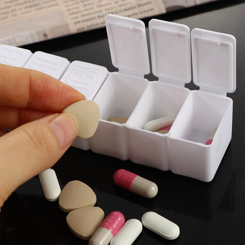 White Portable Weekly Pill Organizer, Travel Daily 7-Days Braille Pill Box Containers for Medicine Supplements Vitamin Fish Oil Personal Pill Organizers