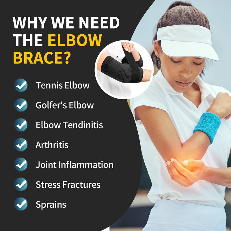 [Australia] - CAMBIVO 2 pack elbow bandage with straps & gel padding, tennis elbow bandage for men and women for tendinitis, arthritis, elbow bandage for weight lifting, golf, tennis, garden M black 
