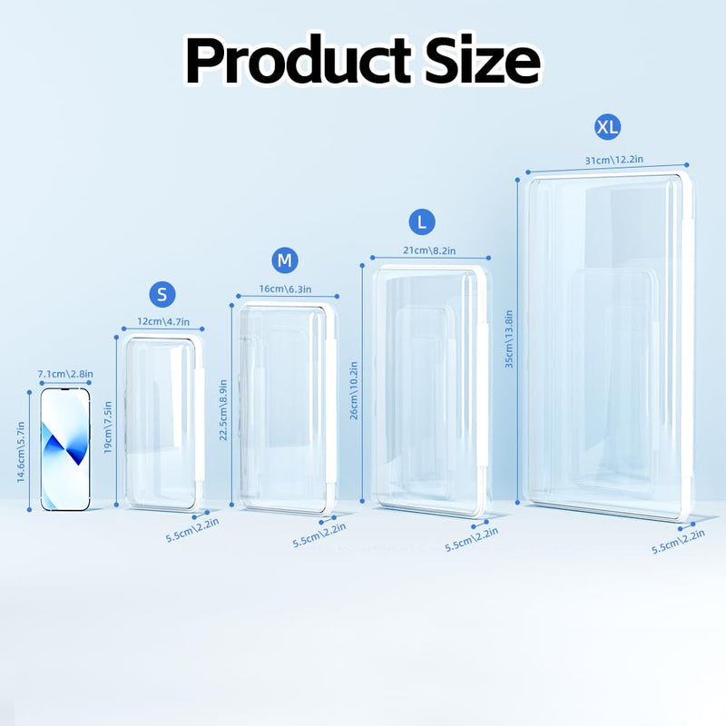 4 Pack Clear Hard Shell Zipper Case (S,M,L,XL), 1.2mm Crush-Proof Transparent Storage Pouches, Hard Plastic Packing Cubes & Organizer Bags for Travel, Pencil, Cosmetics, Toiletry, Toys Storage 4 Pack(S,M,L,XL)