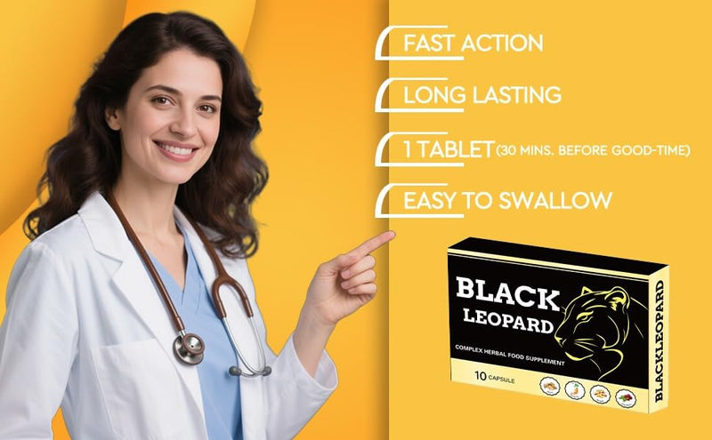 BLACK LEOPARD Gold 1000mg New UK | Stronger | Longer | Harder | Performance | Extra Strength Enhancing, Stamina Endurance Booster Supplement Pills for Men | 10 Ginseng Capsules