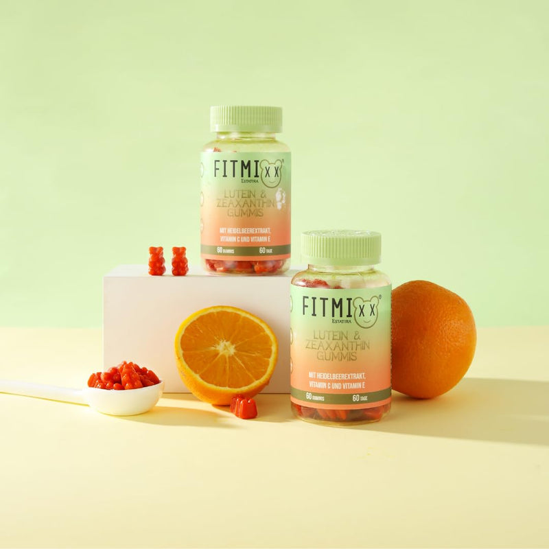 [Australia] - Fitmixx eye vitamins - 60 lutein zeaxanthin complex gummy bears with beta carotene, high-dose vitamin C - gummy bears vegan, lactose-free, sugar-free - eye vitamins - 100% natural 