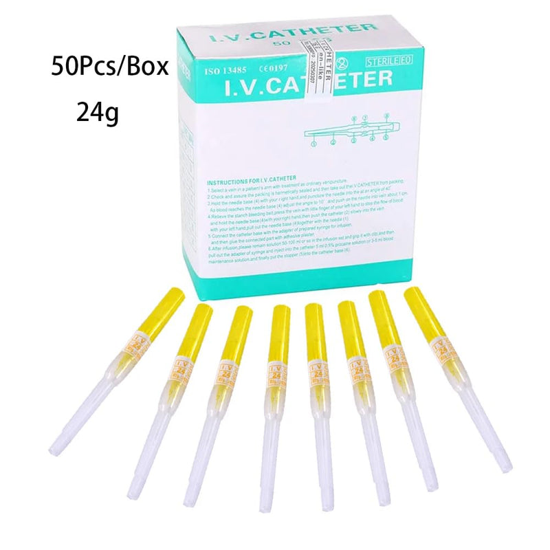 [Australia] - Caphstion 50pcs 24G Disposable Catheter Piercing Needles Stainless Steel Body Piercing Needles for Lip Eyebrow Navel Earrings, Yellow 