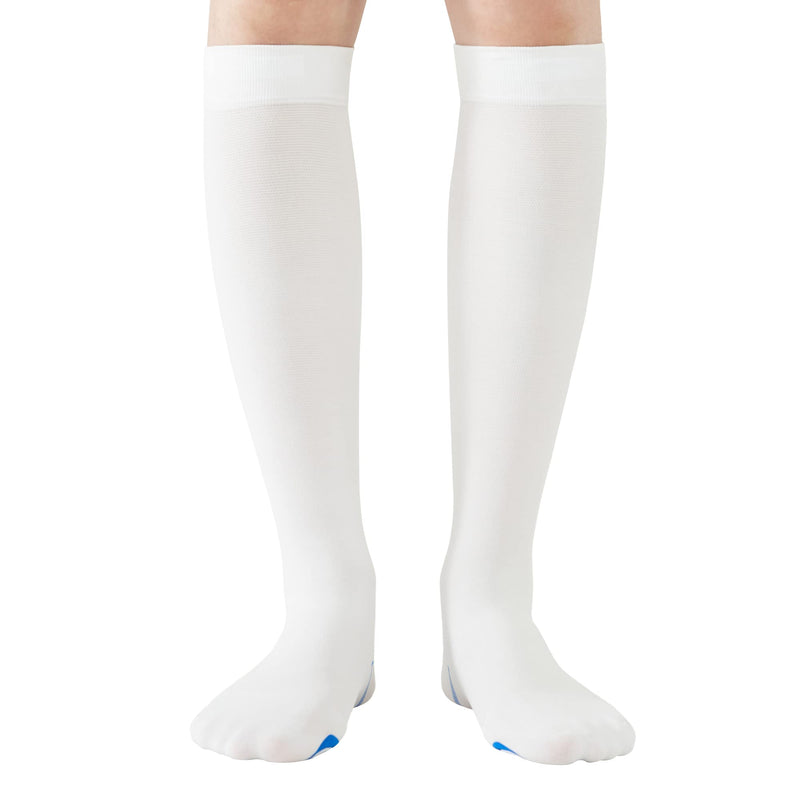 Anti Embolism Compression Stockings for Women and Men Ted Hose Socks 15-20 mmhg Moderate Level With Inspect Toe Hole Medium White