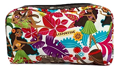 LeSportsac Sweet Wahine HAWAII EXCLUSIVE Rectangular Cosmetic Bag/Pouch Style 6511/Color K168, Hula Girls, Vibrant Tropical Paradise, Hawaiian Golden Pineapples, Colorful Palm Fronds, Aloha