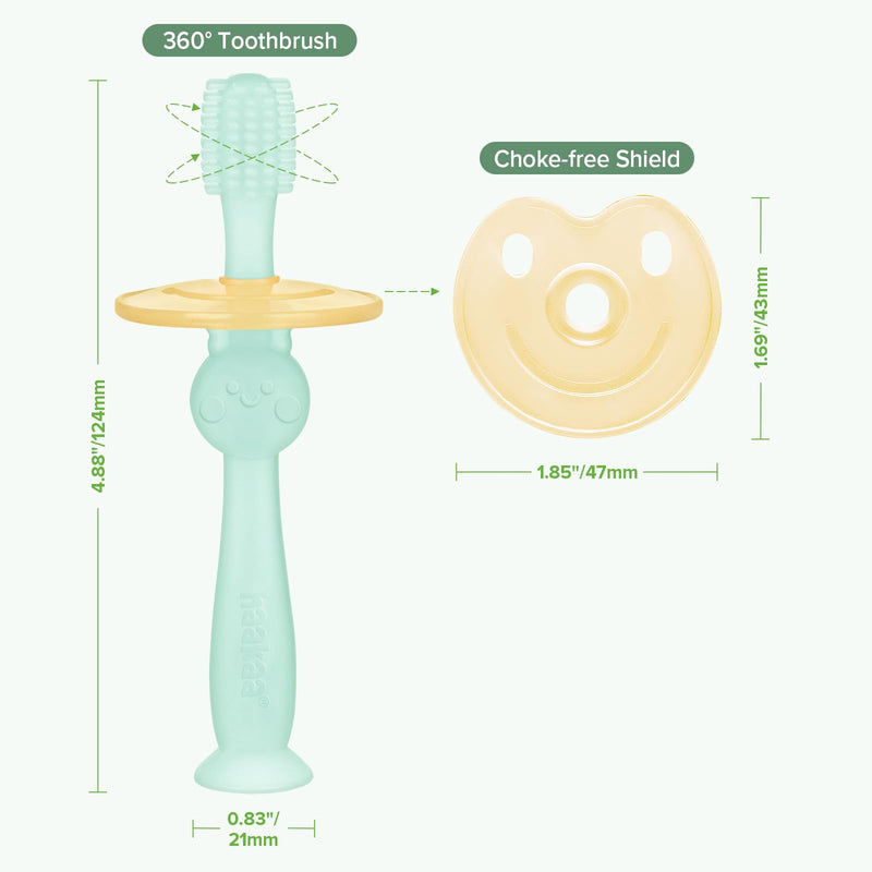 [Australia] - Haakaa 360 Food Grade Silicone Baby Toothbrush - 6M+ With Shield & Base Design, 1pc (Blue) Blue 